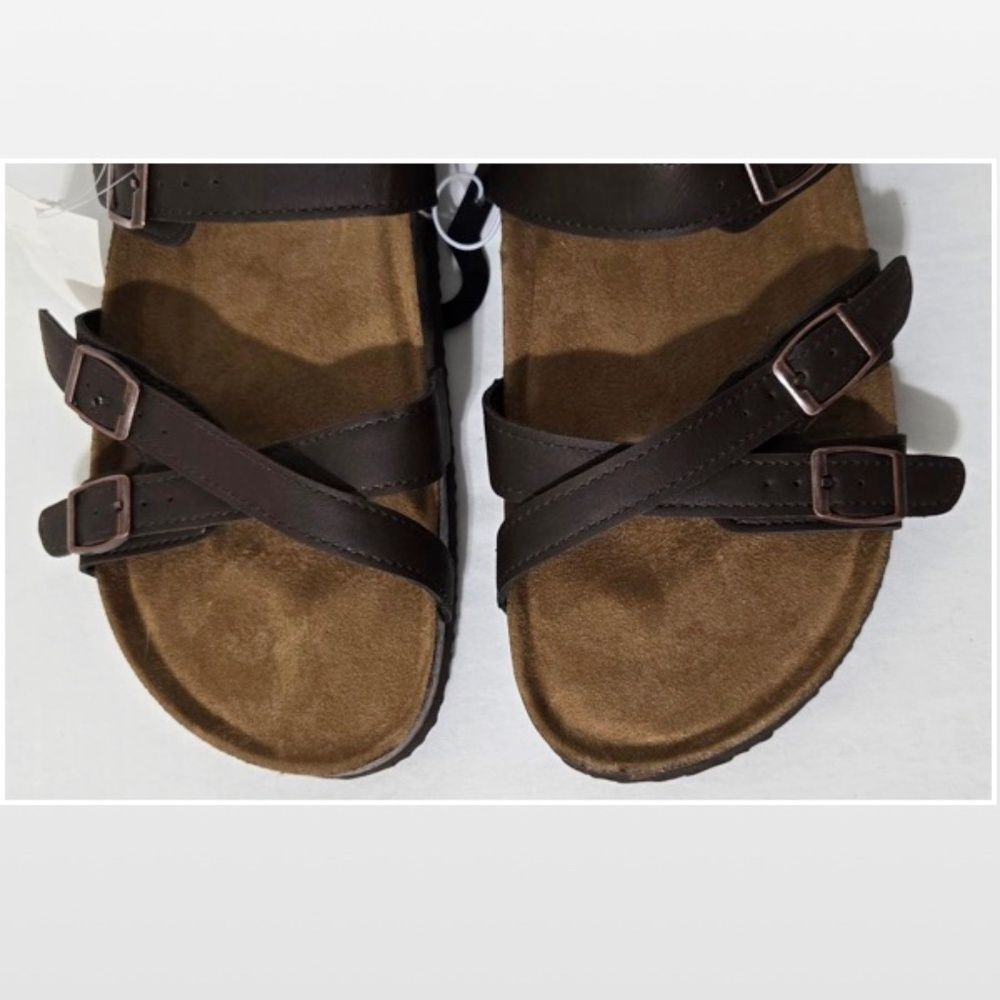 New Falls Creek Shoes Womens Sandals Dark Brown Straps Buckles Slip On Size 11 - Picture 8 of 15